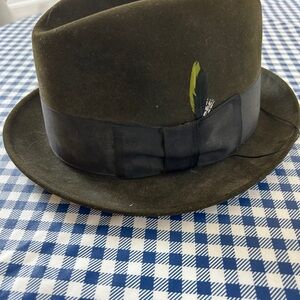 Vintage Stetson  Green Fedora Hat with Feather